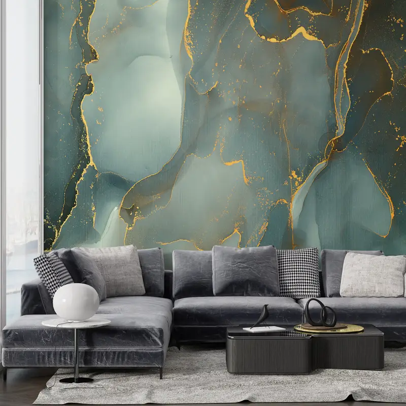 Wall Paper Peel and Stick, Bright Wall Paper, Modern Wall Paper, Green Marble Canvas Decor, Alcohol Ink Wall Paper, Green Wallpaper, - 2