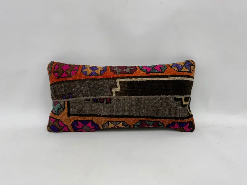 Turkish Kilim Pillow, 12x24 Orange Pillow Case, Cushion Cover, Interior Designer Pillow, Kilim Cushion Sham, Anatolian Cushion Cover - 1