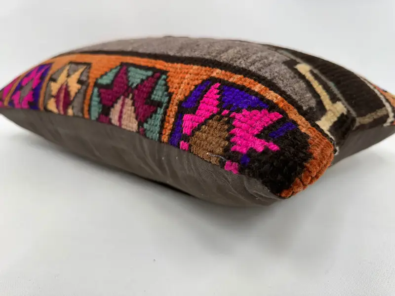 Turkish Kilim Pillow, 12x24 Orange Pillow Case, Cushion Cover, Interior Designer Pillow, Kilim Cushion Sham, Anatolian Cushion Cover - 6