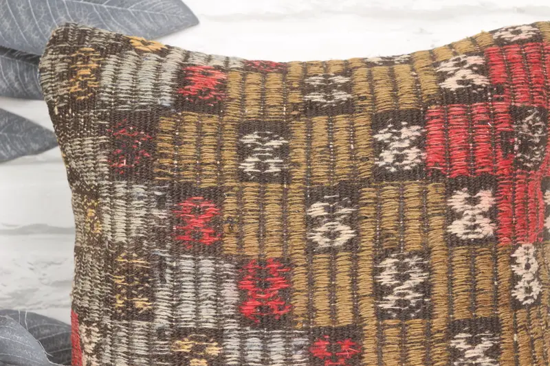 Ethnical Kilim Rug Pillow, Pillow for Couch, Bolster Pillow Sham, Pillow, 14x14 Red Cushion Case, Kilim Pillow Cover, Accent Pillow Cover - 2
