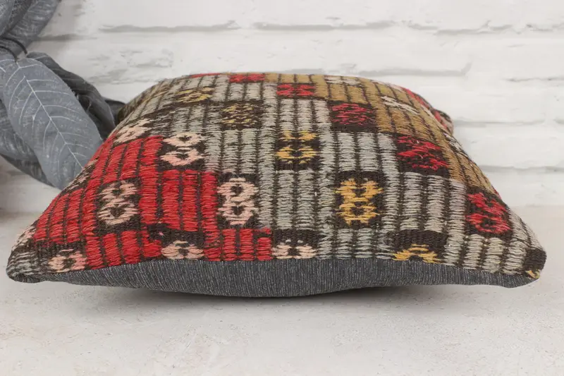 Ethnical Kilim Rug Pillow, Pillow for Couch, Bolster Pillow Sham, Pillow, 14x14 Red Cushion Case, Kilim Pillow Cover, Accent Pillow Cover - 5