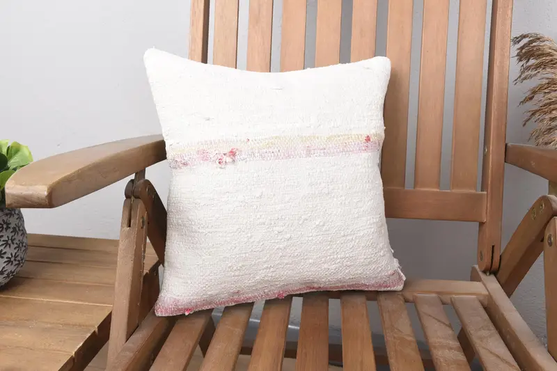 Vintage Small Square Pillow Case, 14x14 inch Striped DesignerPink Gift Wool Cushion - 1