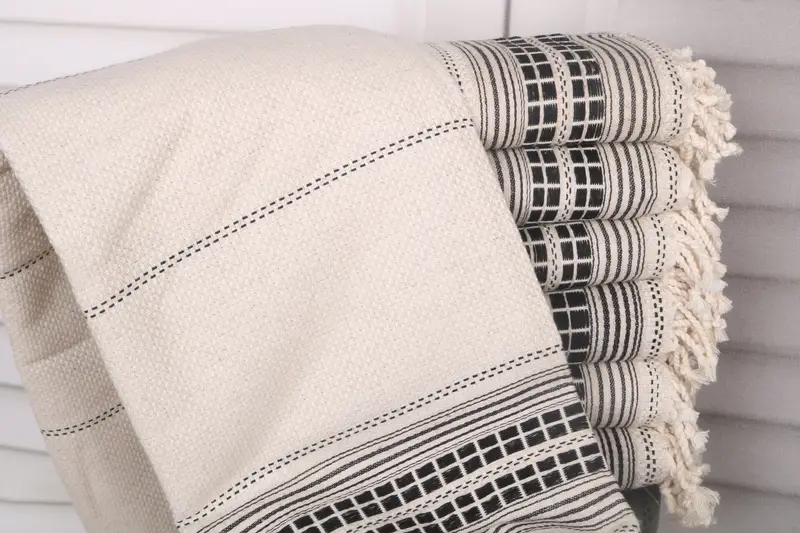 Gift For Him Personalized Turkish Towel Black Linen Stripes, 40x67 Inches