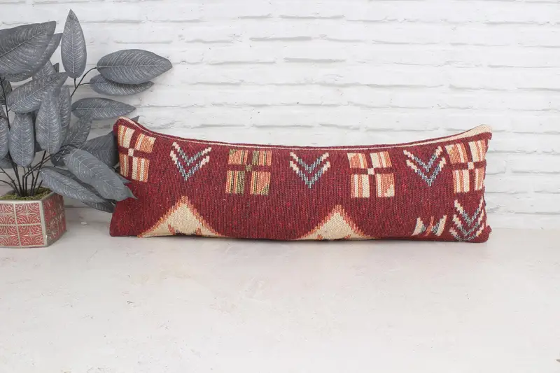 Cushion Case, Kilim Pillow Cover, Outdoor Pillow Case, Toss Pillow Cover, Vintage Kilim Pillow, 12x36 Red Pillow, Throw Kilim Pillow - 1