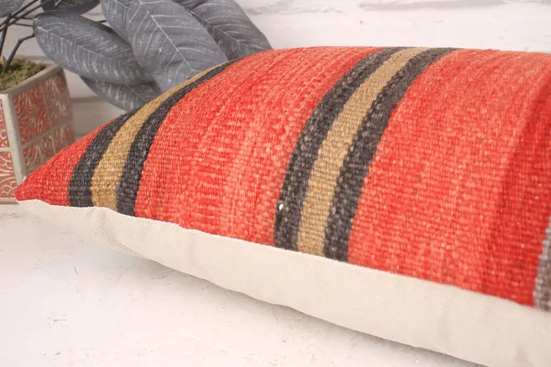 Sofa Pillow Sham, Interior Designer Pillow, Pillow, 12x36 Red Pillow Sham, Boho Pillow, Vintage Kilim Pillow, Hippie Throw Pillow - 6