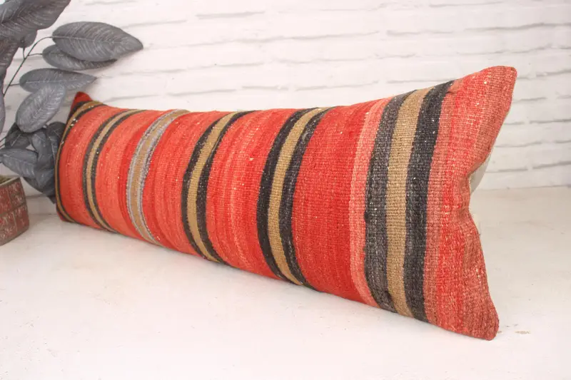 Sofa Pillow Sham, Interior Designer Pillow, Pillow, 12x36 Red Pillow Sham, Boho Pillow, Vintage Kilim Pillow, Hippie Throw Pillow - 4