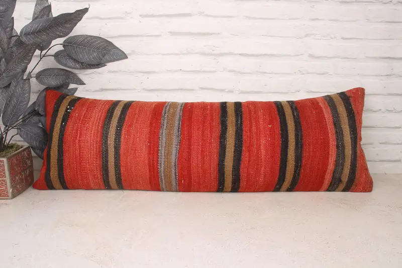 Sofa Pillow Sham, Interior Designer Pillow, Pillow, 12x36 Red Pillow Sham, Boho Pillow, Vintage Kilim Pillow, Hippie Throw Pillow - 1