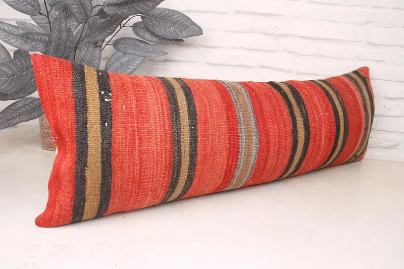 Sofa Pillow Sham, Interior Designer Pillow, Pillow, 12x36 Red Pillow Sham, Boho Pillow, Vintage Kilim Pillow, Hippie Throw Pillow - 3