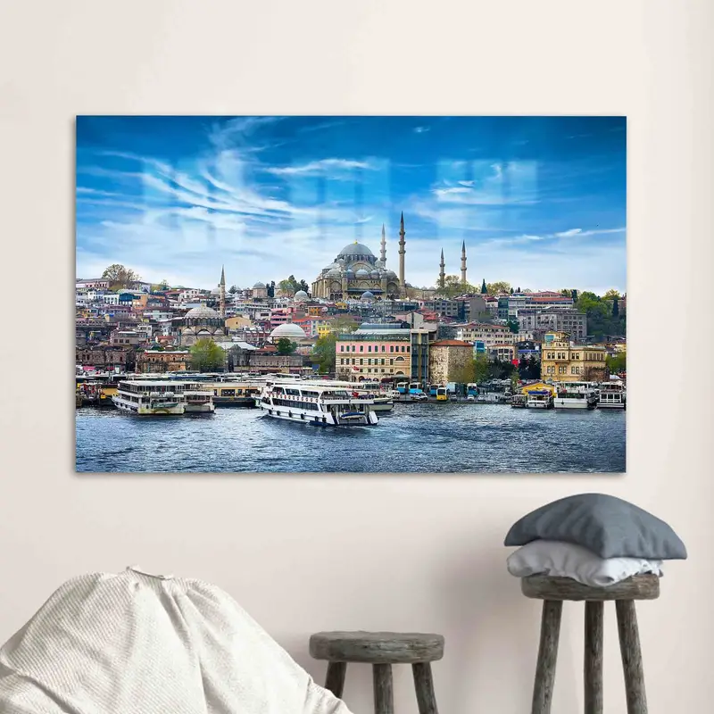 Vidrio impreso elegante: Paisaje marino de Estambul - Diseño turco moderno