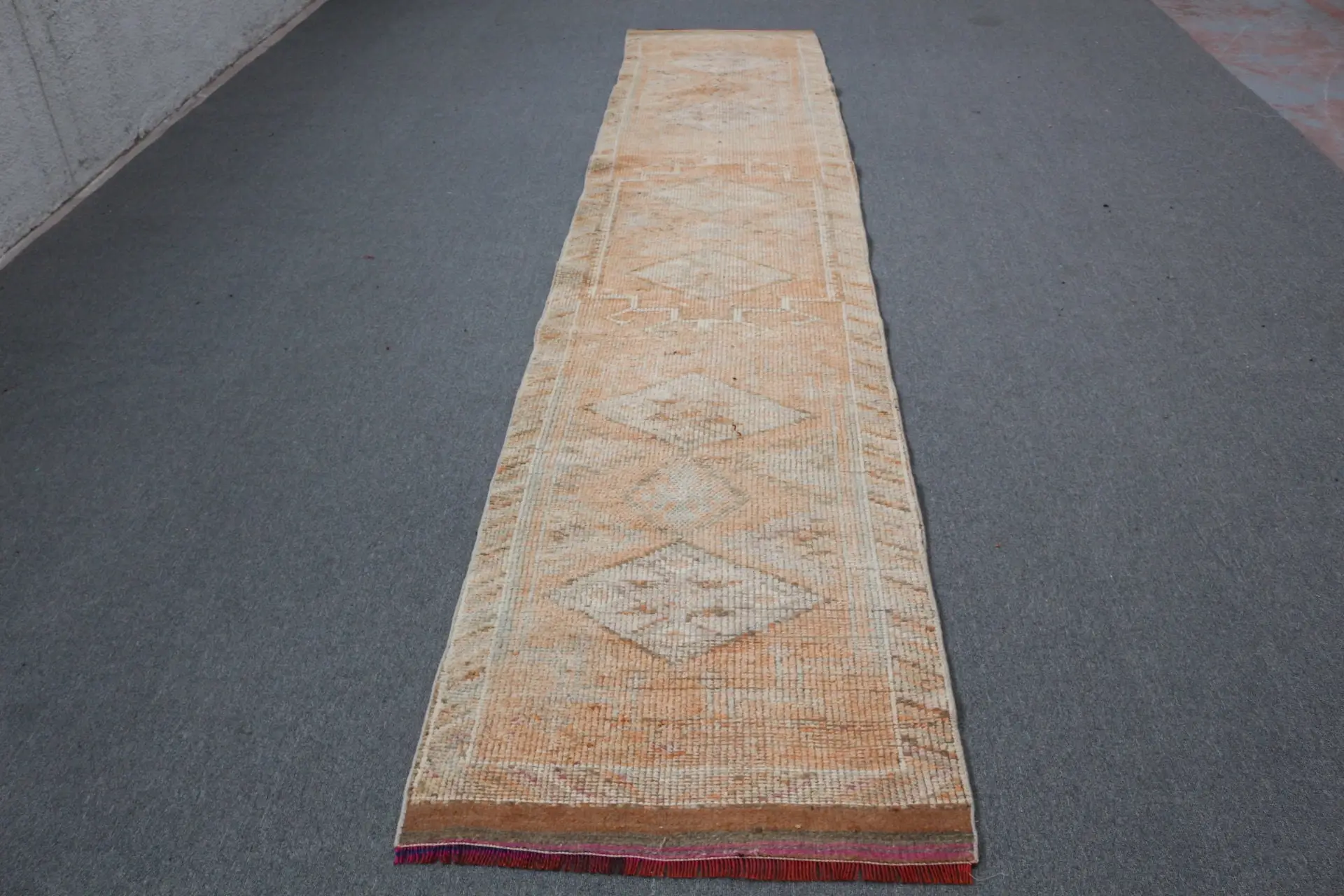 Turkish Vintage Rug, 2.7x13.1 ft Runner Rug, Brown Herki Floral Rug - 1
