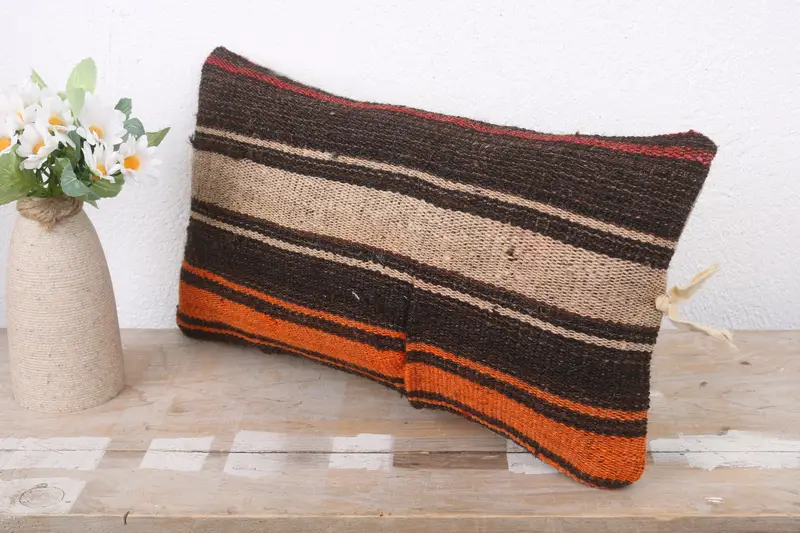 Throw Kilim Pillow, Interior Designer Pillow, Home Decor Pillow, 8x16 Brown Cushion Cover, Cushion, One Of A Kind Pillow Cover - 4