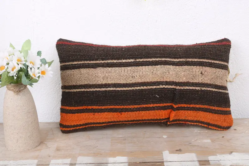 Throw Kilim Pillow, Interior Designer Pillow, Home Decor Pillow, 8x16 Brown Cushion Cover, Cushion, One Of A Kind Pillow Cover - 2