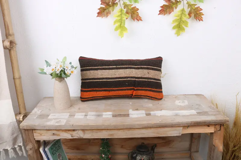 Throw Kilim Pillow, Interior Designer Pillow, Home Decor Pillow, 8x16 Brown Cushion Cover, Cushion, One Of A Kind Pillow Cover - 1