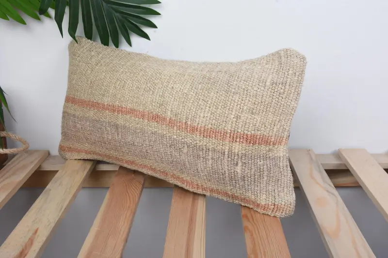 Vintage Kilim Pillow Cushion, Handmade Kilim Cushion, Home Decor Pillow, 8x16 Beige Cushion Case, Kilim Pillow, Pillow, Cotton Pillow Case - 5