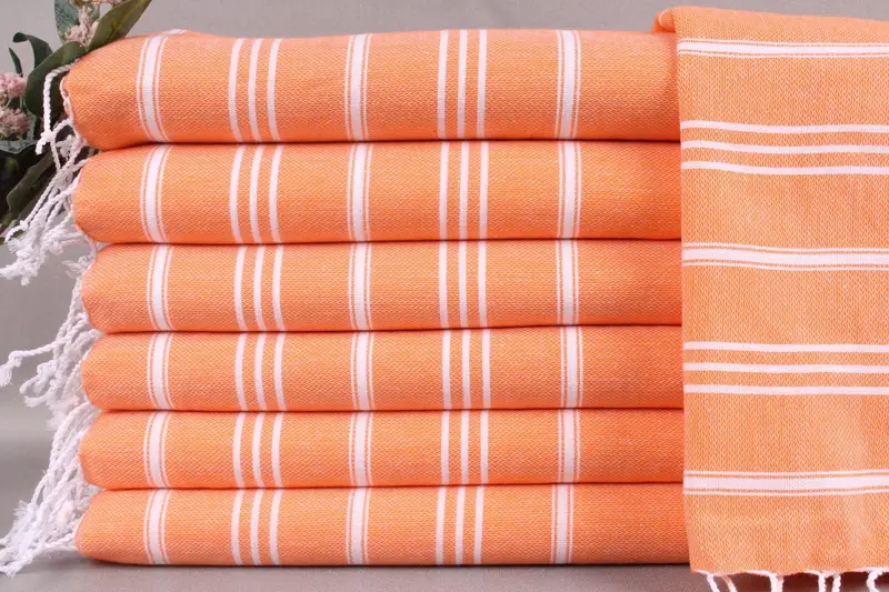Monogram Tea Towel Custom Embroidered Orange Striped Towel, 24x40 Inches