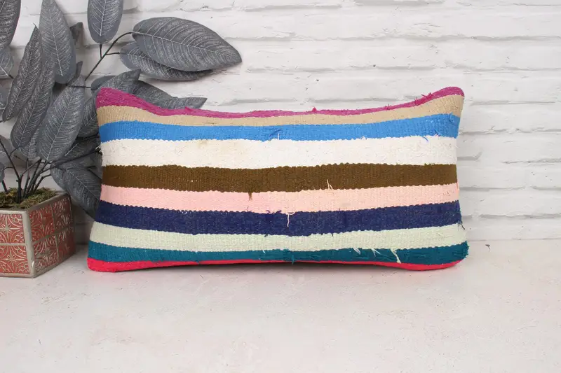 Christmas Pillow Case, Ethnic Throw Pillow Cover, Throw Kilim Pillow, 12x24 White Pillow Cover, Vintage Kilim Pillow, Pillow Sham, Gift Pillow - 1