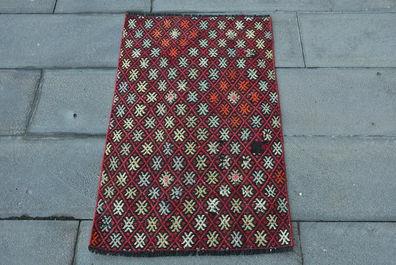 Kırmızı ve Sarı Halı, 2,2x3,2 ft Çiçek ve Geometrik