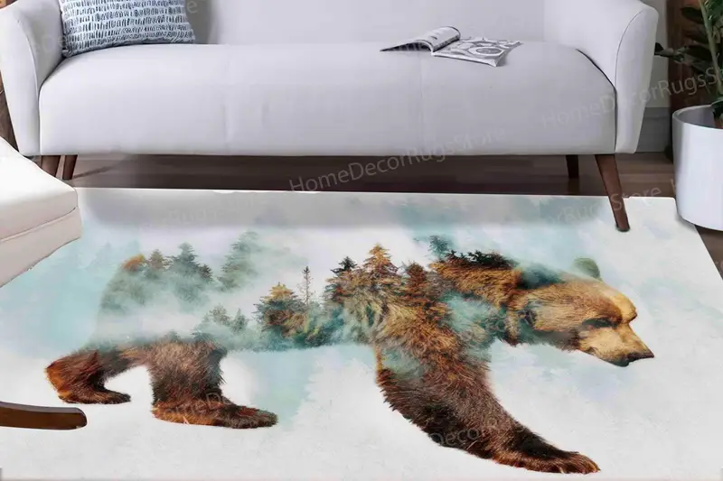 エレガントなクマの抽象的な森のプリントラグ、トレンディなロフト子供部屋用