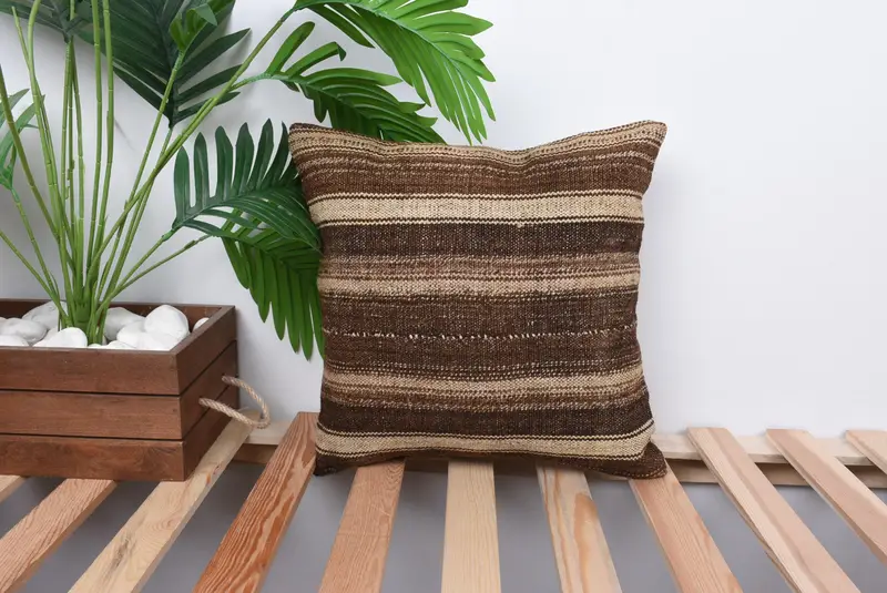 Yoga Pillow, 14x14 Brown Pillow Sham, Gift Pillow, Designer Throw Pillow Cover, Patio Pillow Cover, Cushion Cover, Kilim Pillow, Home Decor Pillow - 1