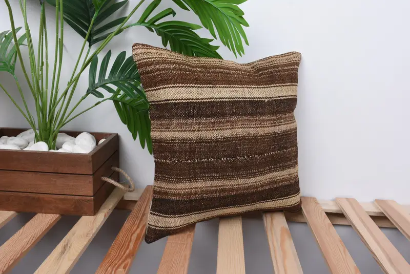Yoga Pillow, 14x14 Brown Pillow Sham, Gift Pillow, Designer Throw Pillow Cover, Patio Pillow Cover, Cushion Cover, Kilim Pillow, Home Decor Pillow - 4