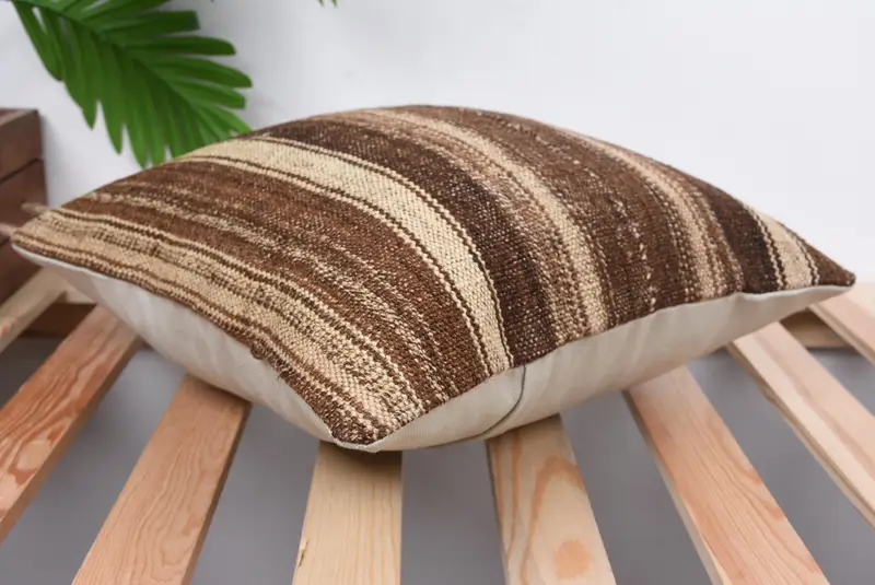 Yoga Pillow, 14x14 Brown Pillow Sham, Gift Pillow, Designer Throw Pillow Cover, Patio Pillow Cover, Cushion Cover, Kilim Pillow, Home Decor Pillow - 6