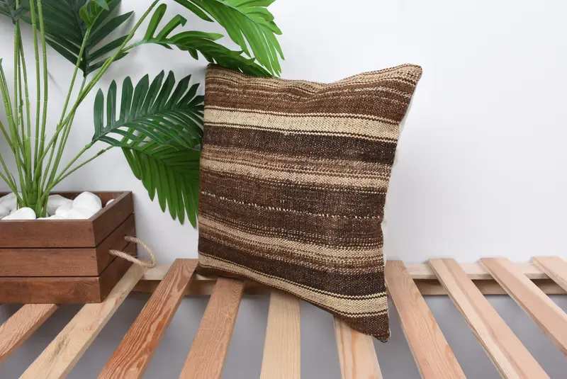 Yoga Pillow, 14x14 Brown Pillow Sham, Gift Pillow, Designer Throw Pillow Cover, Patio Pillow Cover, Cushion Cover, Kilim Pillow, Home Decor Pillow - 5