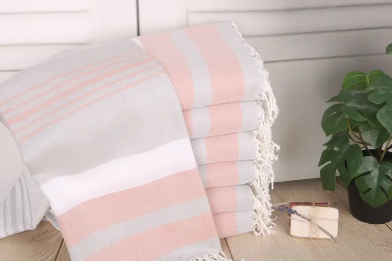 Personalized Turkish Beach Towel Gray-Brick Stripes, Organic Cotton, 70x40 Inches