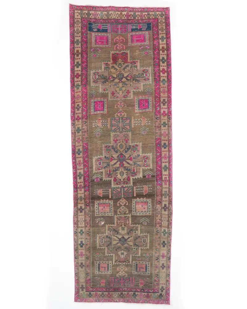 Yeşil Fas Halısı, Pembe Desenli 3,6x10,7 ft