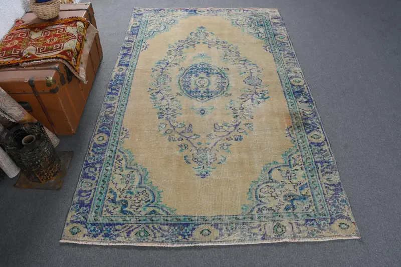 5,3x8,5 ft Teppich, Türkischer Vintage Teppich, Oushak Blauer Orientalischer Teppich - 1