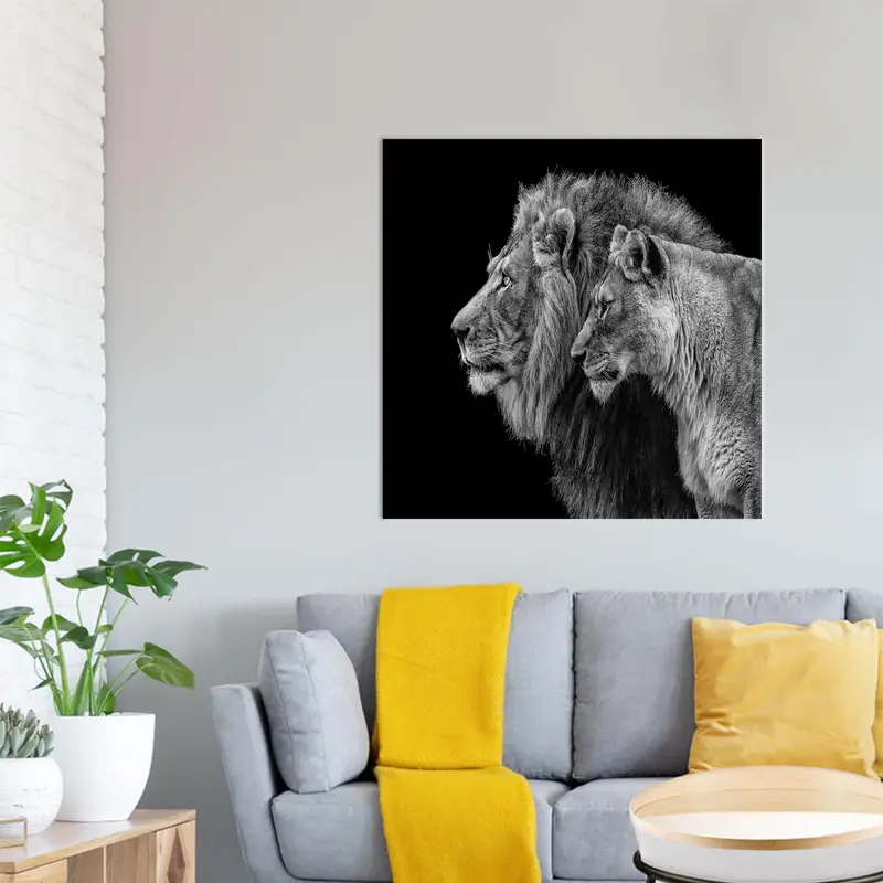 Löwe Leinwand Kunst, Löwe Liebhaber Geschenk, Mannhöhle, Valentinstag Geschenk, Leinwand Wandkunst, Löwenpaar Kunst, Tierkunst, Wandkunstdekoration, - 3