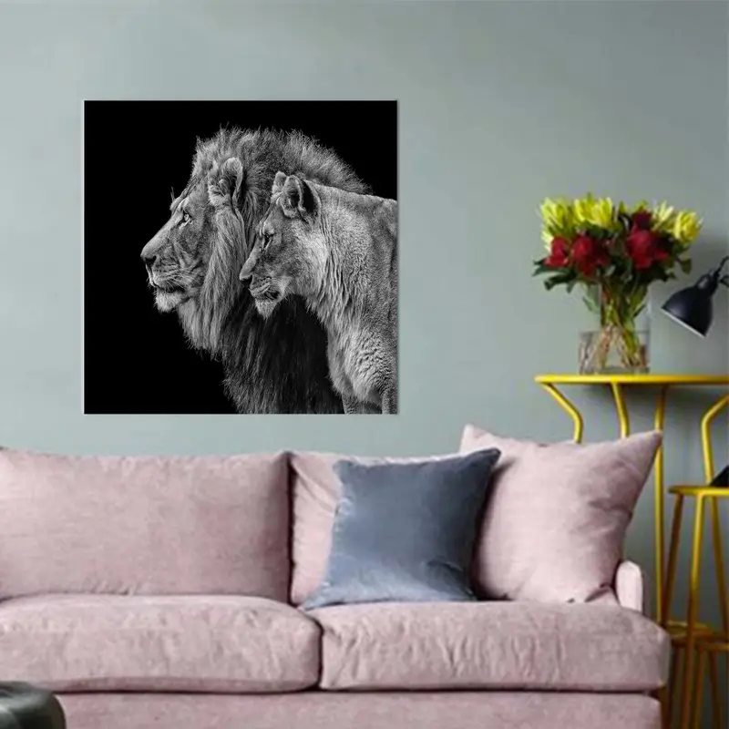 Löwe Leinwand Kunst, Löwe Liebhaber Geschenk, Mannhöhle, Valentinstag Geschenk, Leinwand Wandkunst, Löwenpaar Kunst, Tierkunst, Wandkunstdekoration, - 1