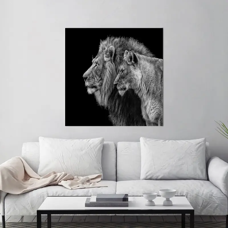 Löwe Leinwand Kunst, Löwe Liebhaber Geschenk, Mannhöhle, Valentinstag Geschenk, Leinwand Wandkunst, Löwenpaar Kunst, Tierkunst, Wandkunstdekoration, - 2