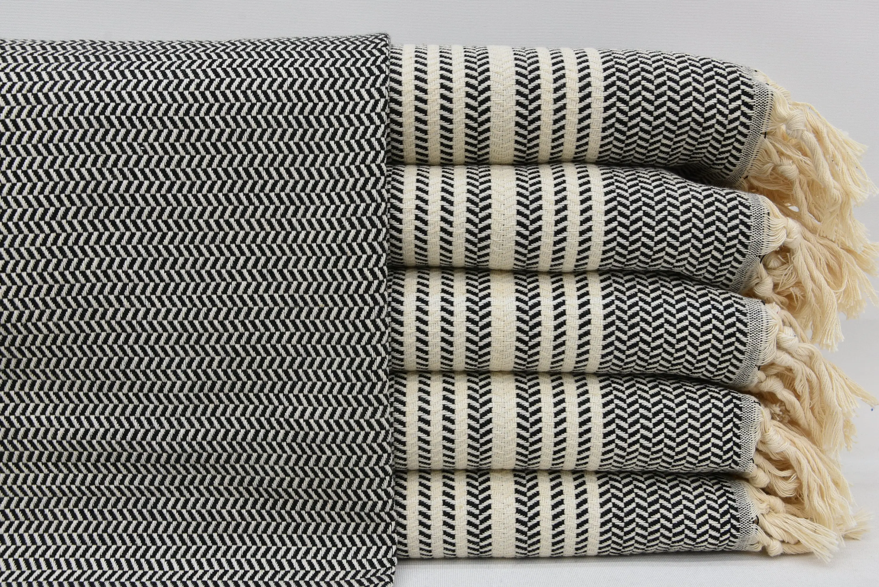 Head Towel Turkish Cotton Black and Beige, 18x36 Inches - 1