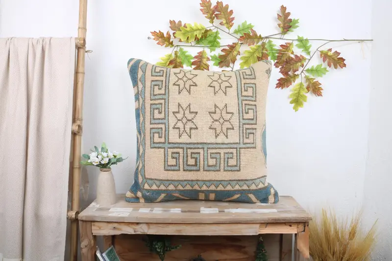 24x24 Beige Cushion, Interior Designer Pillow, Pillow, Pillow for Couch, Morroccon Kilim Cushion Cushion Cover, Boho Pillow Sham Cover - 1