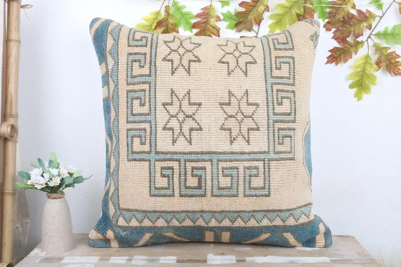 24x24 Beige Cushion, Interior Designer Pillow, Pillow, Pillow for Couch, Morroccon Kilim Cushion Cushion Cover, Boho Pillow Sham Cover - 2