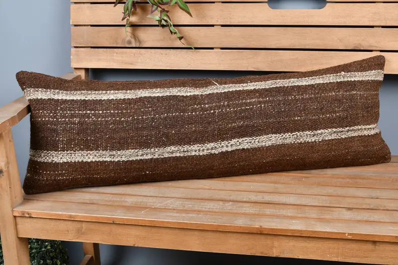 Vintage Pillow, 12x36 Brown Pillow, Turkish Kilim Pillow, Indoor Cushion, Pillow, Vintage Kilim Throw Pillow, Seat Pillow Sham - 1