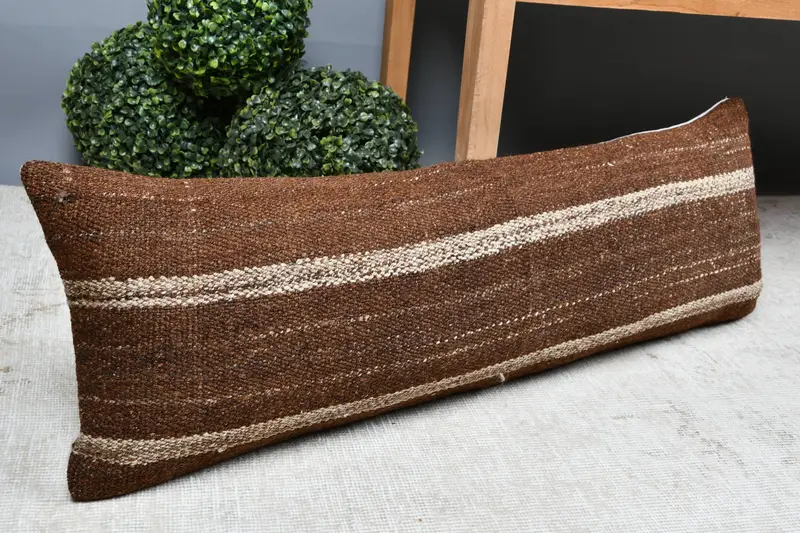 Vintage Pillow, 12x36 Brown Pillow, Turkish Kilim Pillow, Indoor Cushion, Pillow, Vintage Kilim Throw Pillow, Seat Pillow Sham - 7