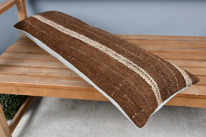 Vintage Pillow, 12x36 Brown Pillow, Turkish Kilim Pillow, Indoor Cushion, Pillow, Vintage Kilim Throw Pillow, Seat Pillow Sham - 2