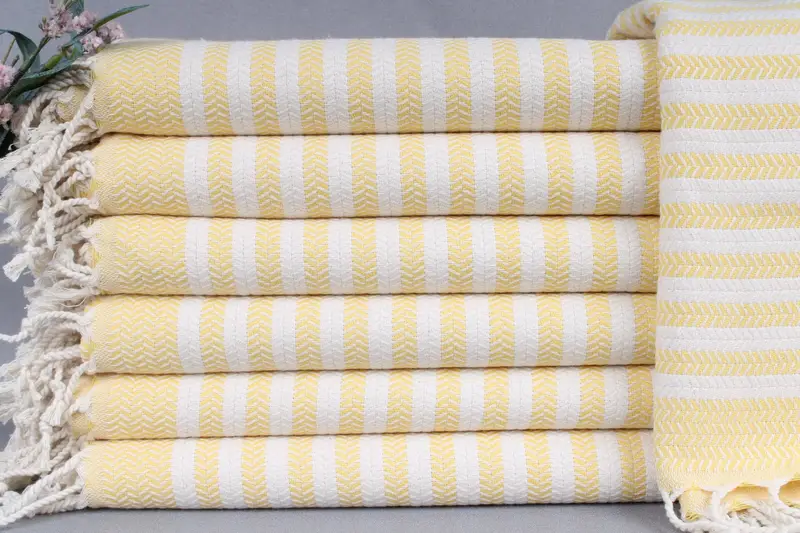 Personalized Turkish Beach Towel Light Yellow Chevron, 40x71 Inches