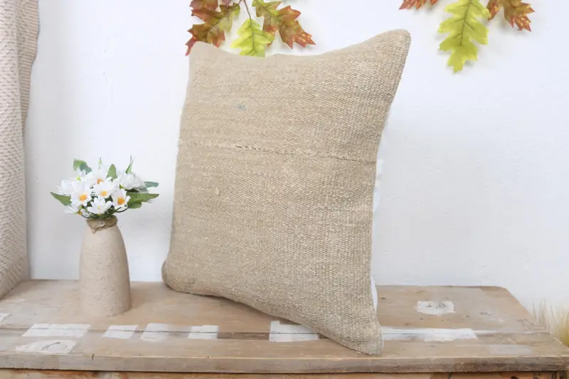 Interior Designer Pillow, Kilim Cushion Sham, Ethnical Kilim Rug Pillow, 16x16 Beige Pillow Cover, Cushion Cover, Outdoor Throw Cushion - 4