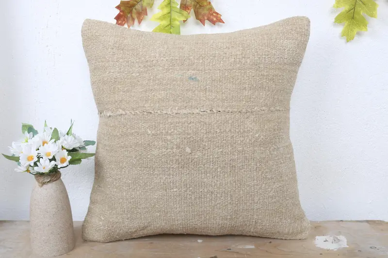 Interior Designer Pillow, Kilim Cushion Sham, Ethnical Kilim Rug Pillow, 16x16 Beige Pillow Cover, Cushion Cover, Outdoor Throw Cushion - 2