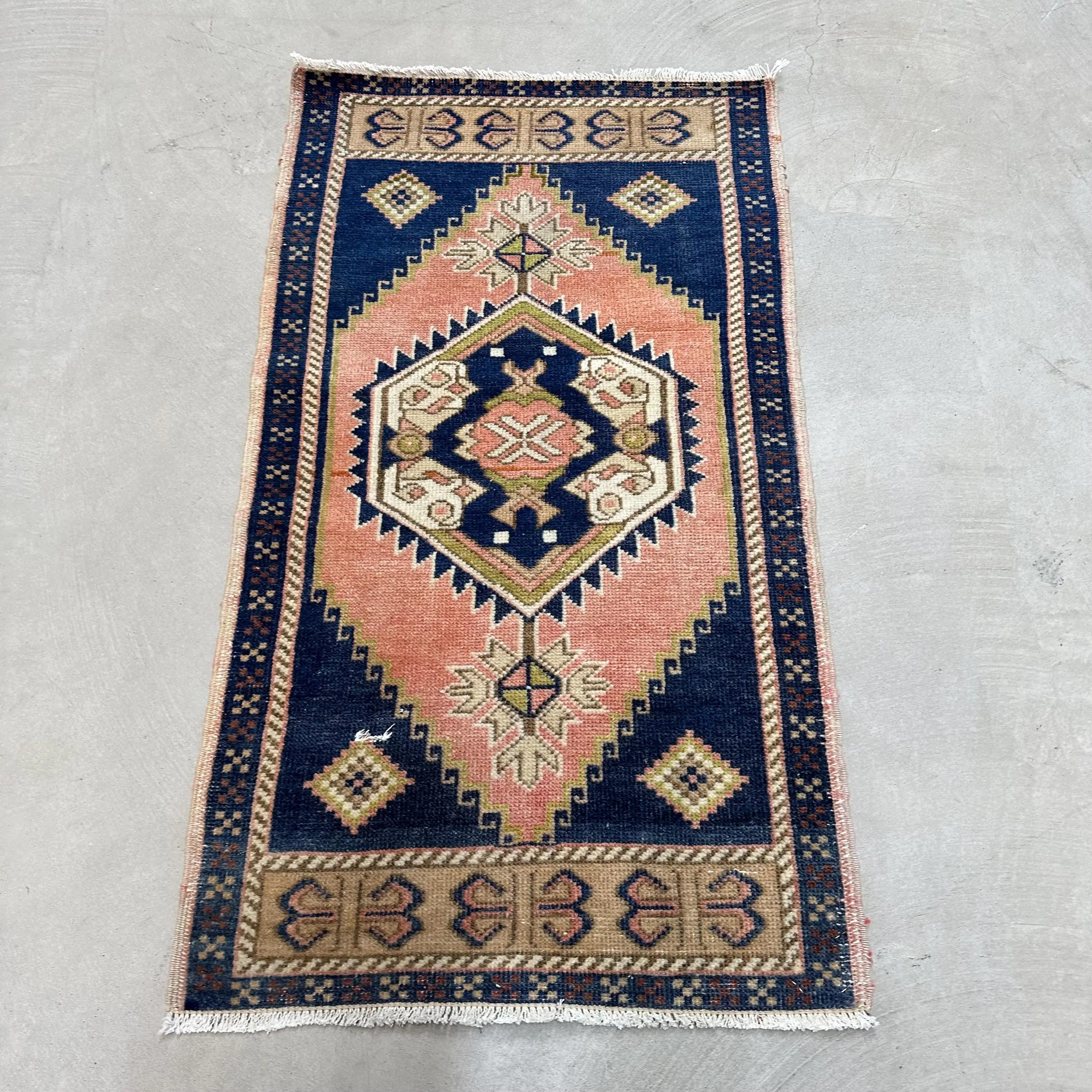 1.9x3.3 ft Turkish Rug, Small Vintage Rug, Blue Solid Rug - 1