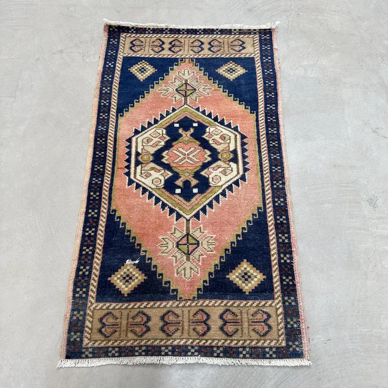 Canlı Turuncu Halı, 1,9x3,3 ft Mavi Vurgular