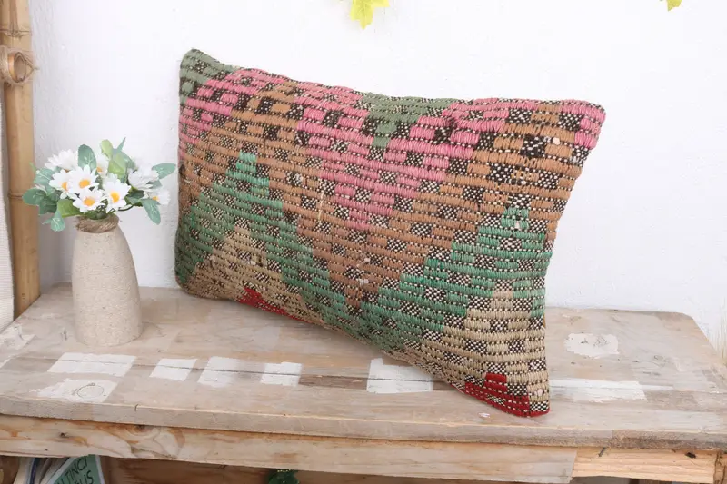 Armchair Cushion Cover, Kilim Pillow Cover, 12x20 Green Pillow Sham, Boho Pillow, Pillow Case, Pillow for Sofa, Accent Throw Pillow Sham - 4
