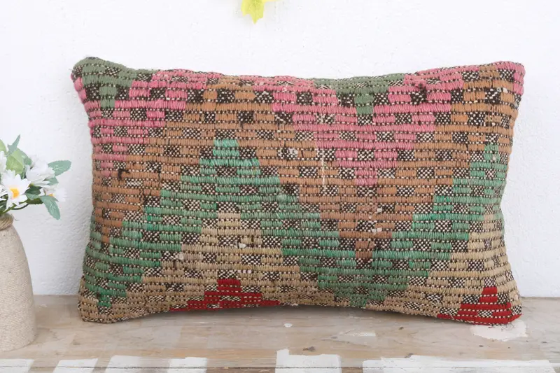 Armchair Cushion Cover, Kilim Pillow Cover, 12x20 Green Pillow Sham, Boho Pillow, Pillow Case, Pillow for Sofa, Accent Throw Pillow Sham - 2
