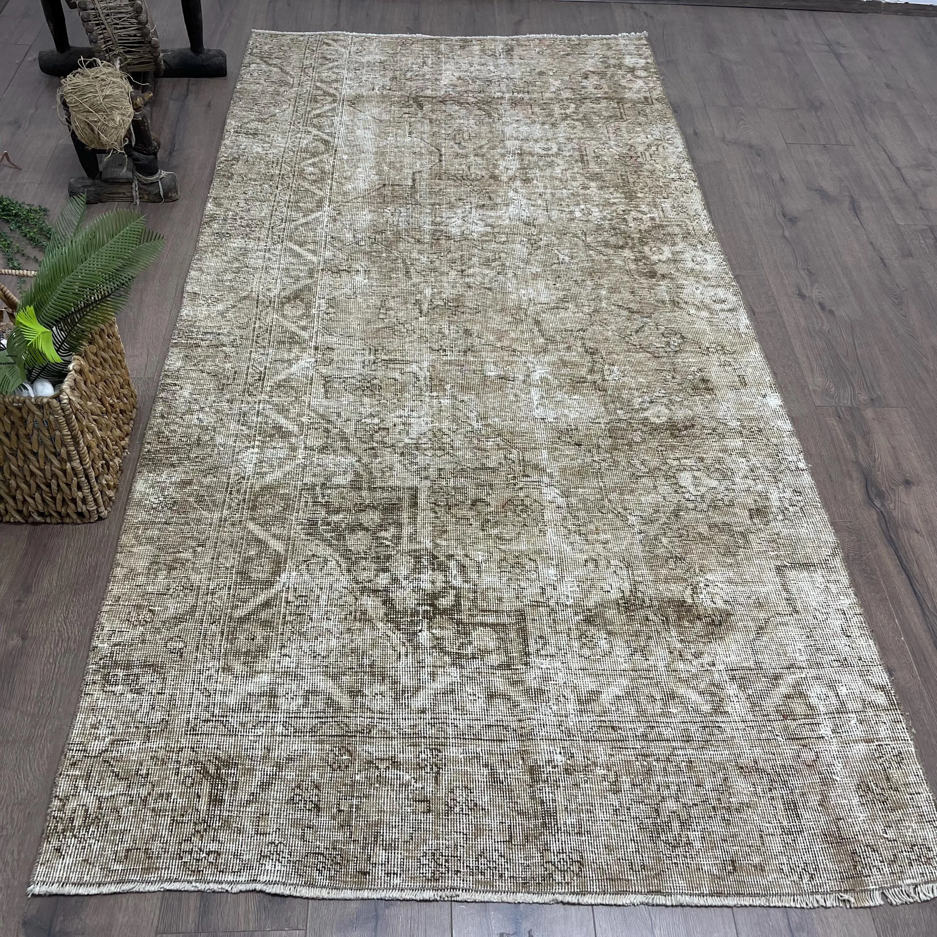4.2x8.2 ft Turkish Rug, Gray Plants & trees Vintage Rug Wool - 1