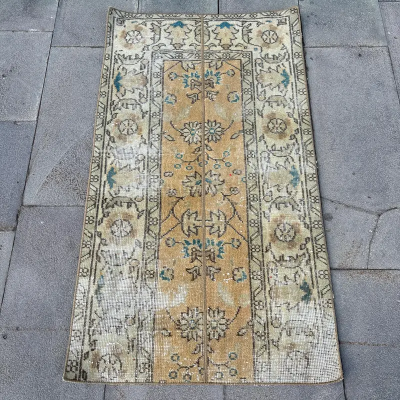 2.3x4.1 ft Turkish Rug, Vintage Small Rug, Brown Blue Moroccan Rug - 1