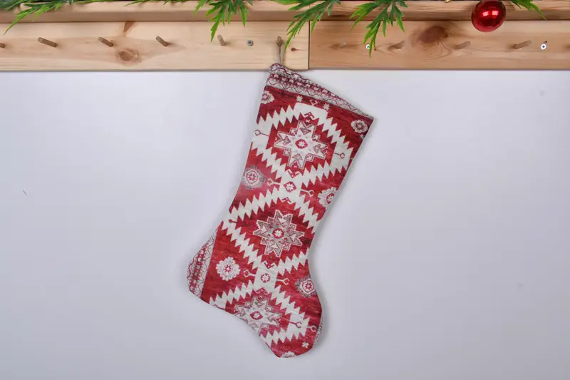 Medias festivas de adorno navideño rojo y beige, decoración navideña