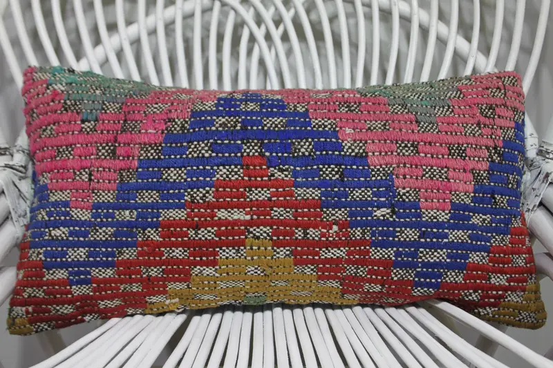 Brown 10x20 Embroidered Throw Pillow, Handmade Rectangle Pillow