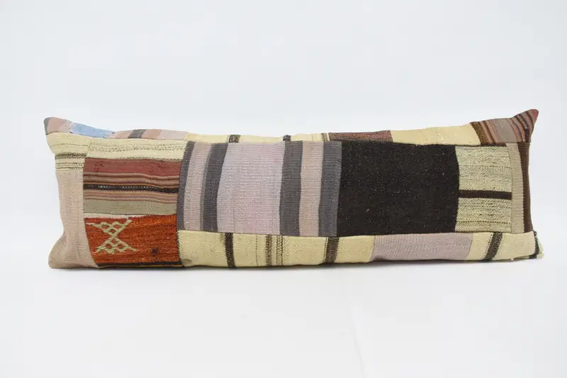 Rectangle Beige Throw Pillow Sham, Antique Farmhouse 16x48 inch Striped Cushion - 1